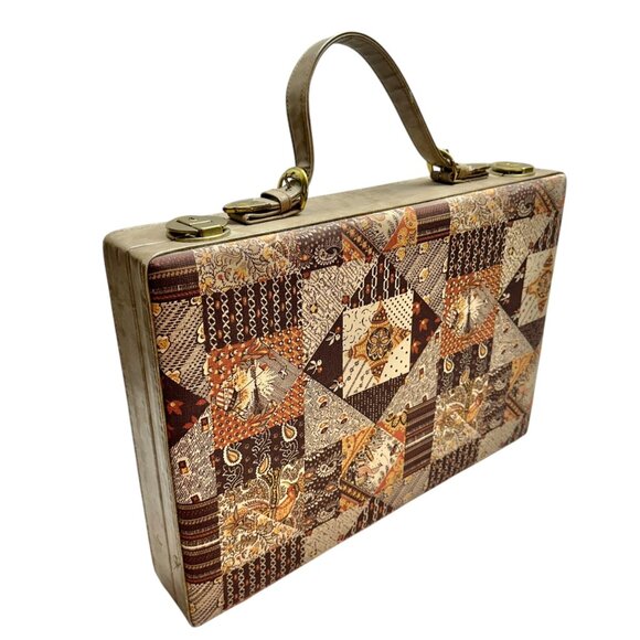 Vintage Patchwork Tapestry Briefcase With Handle Key Lock Keys Included 17x12x3 - Picture 2 of 14
